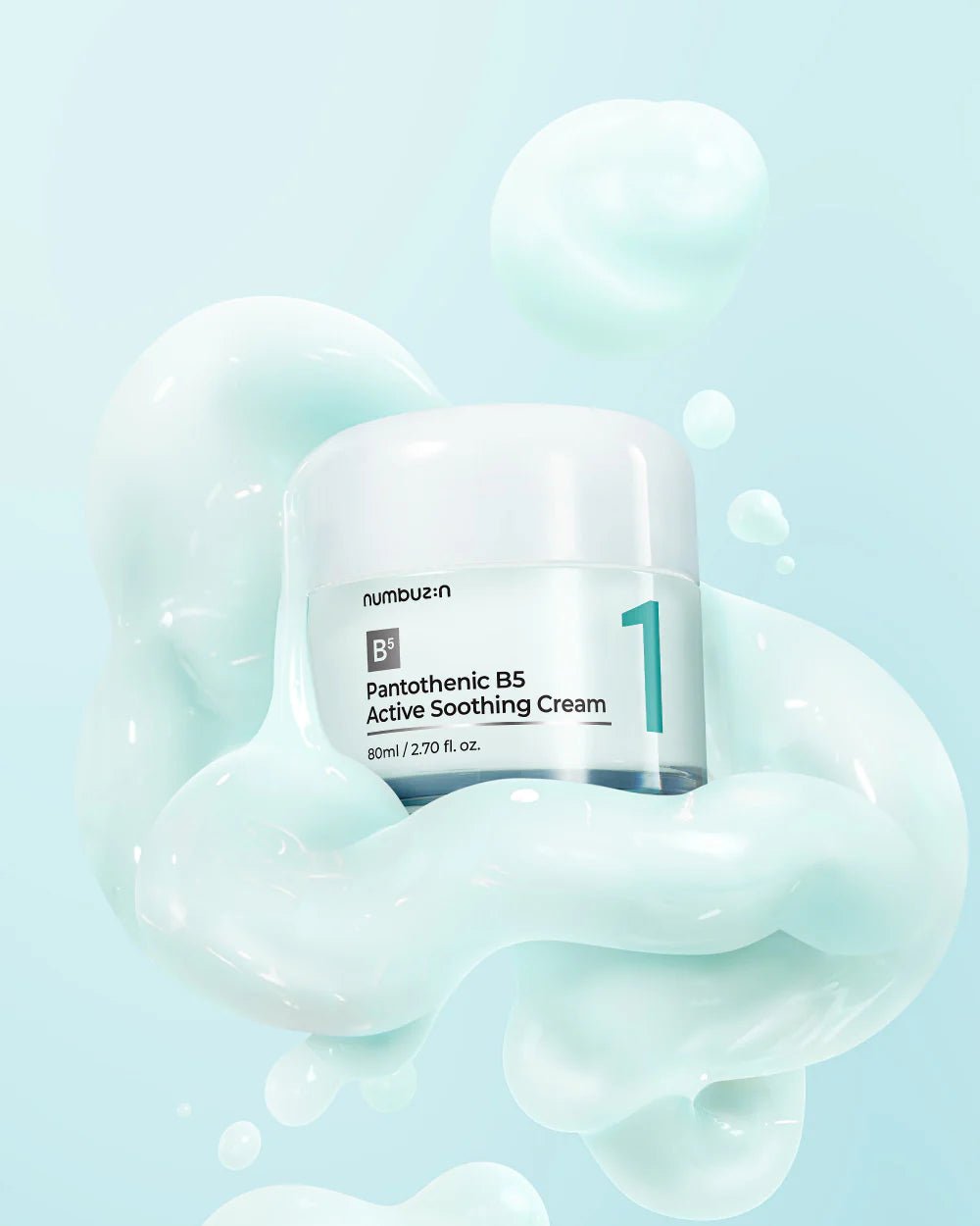 The lightweight, water-drop texture of Numbuzin No.1 Pantothenic B5 Soothing Cream.