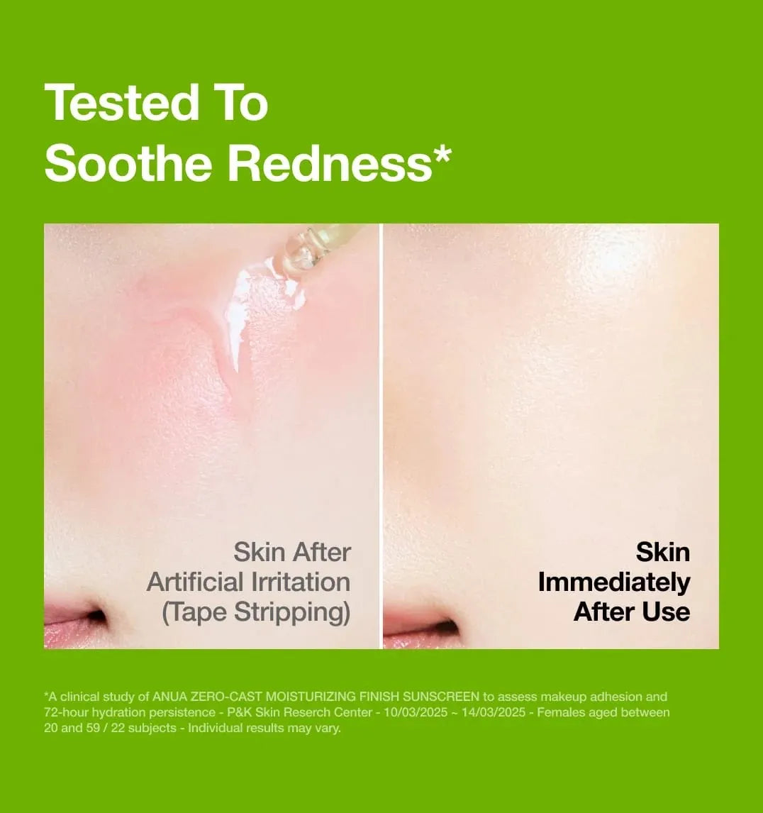 Before and after skin comparison showing immediate soothing of tape stripping irritation with Anua Azelaic Acid Serum