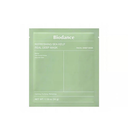Front packaging of Biodance Refreshing Sea Kelp Real Deep Mask in light green