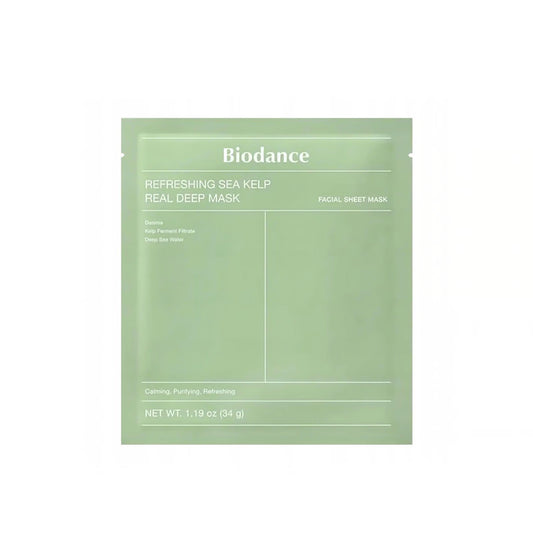 Front packaging of Biodance Refreshing Sea Kelp Real Deep Mask in light green