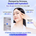 Cosrx skincare advertisement with a woman showing her face, before and after effects, and product name.