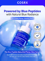 Sheer watery blue serum formula being applied to skin with 100 percent satisfaction badges.