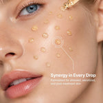 Close-up of a woman's cheek with drops of Genabelle PDRN Vita Toning Ampoule.