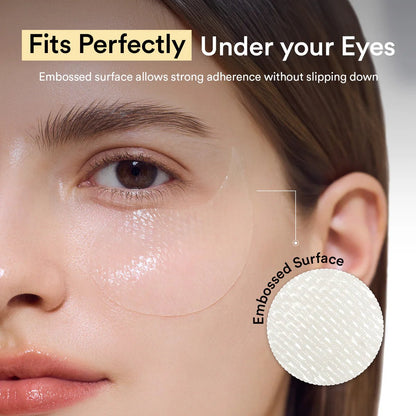 Detailed view of the embossed surface of an Abib hydrogel eye patch for better skin adherence.