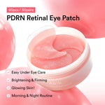 PDRN Retinal Eye Patch packaging with pink eye patches inside, on a white background.