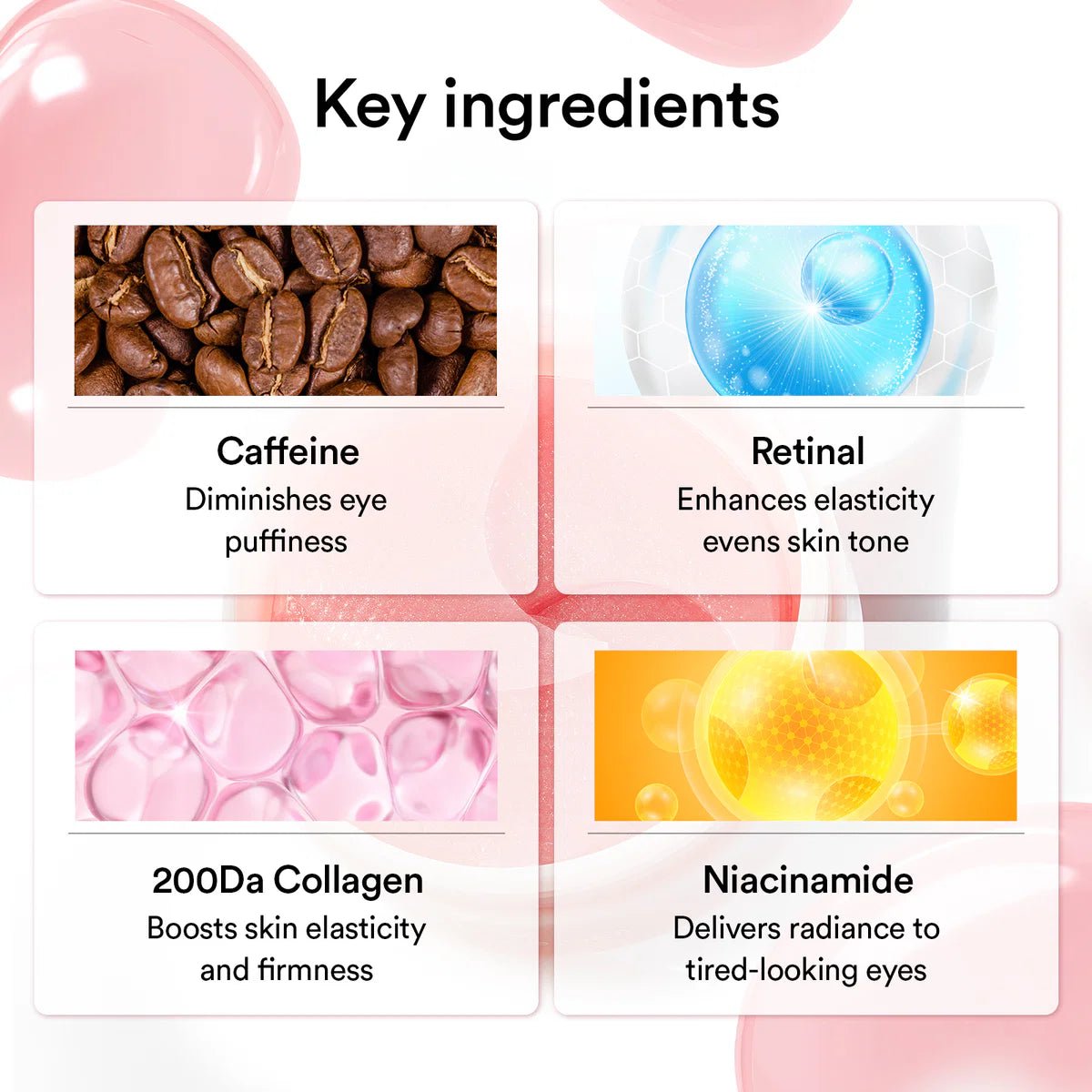 List of key ingredients with images and descriptions on a white background