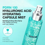Anua PDRN 100 mist bottle spraying a fine cloud of hydrating serum for makeup fixing and prep.