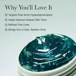 Close-up of the serum's unique jewel-toned gel texture inside the jar, highlighting its radiant, watery glow.