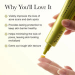 Vitamin C Booster on fingertip, improves acne scars and dark spots, protects skin barrier, minimizes pores, evens texture