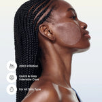 Profile view of a model using a Biodance gel pad highlighting zero irritation for all skin types.