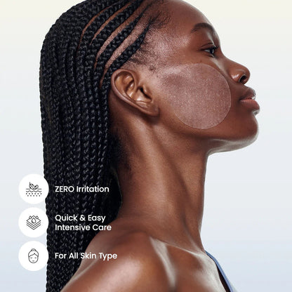 Profile view of a model using a Biodance gel pad highlighting zero irritation for all skin types.