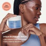 Model holding a jar of Biodance Cera-nol Gel Toner Pads featuring a soft and safe formula.