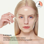 Model wearing the mask showing it turning transparent after 4 hours of use.