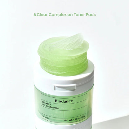 Close-up of a stack of green Sea Kelp Gel Toner Pads showing their translucent gel texture.