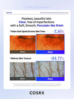 Clinical before and after comparison showing reduced dark spots and refined skin texture with COSRX serum.