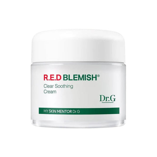 Front view of the Dr.G Red Blemish Clear Soothing Cream 70ml jar.