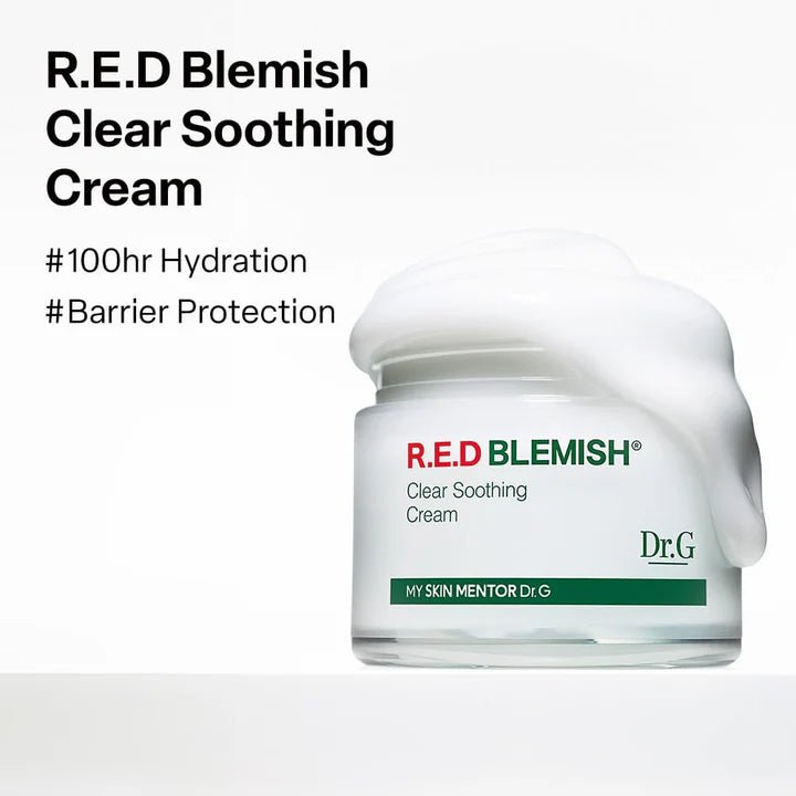 Close-up of the smooth, white gel-cream texture of the Red Blemish Clear Soothing Cream.