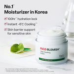 Dr.G R.E.D Blemish jar with text highlighting hydration lock, cooling, and barrier support.