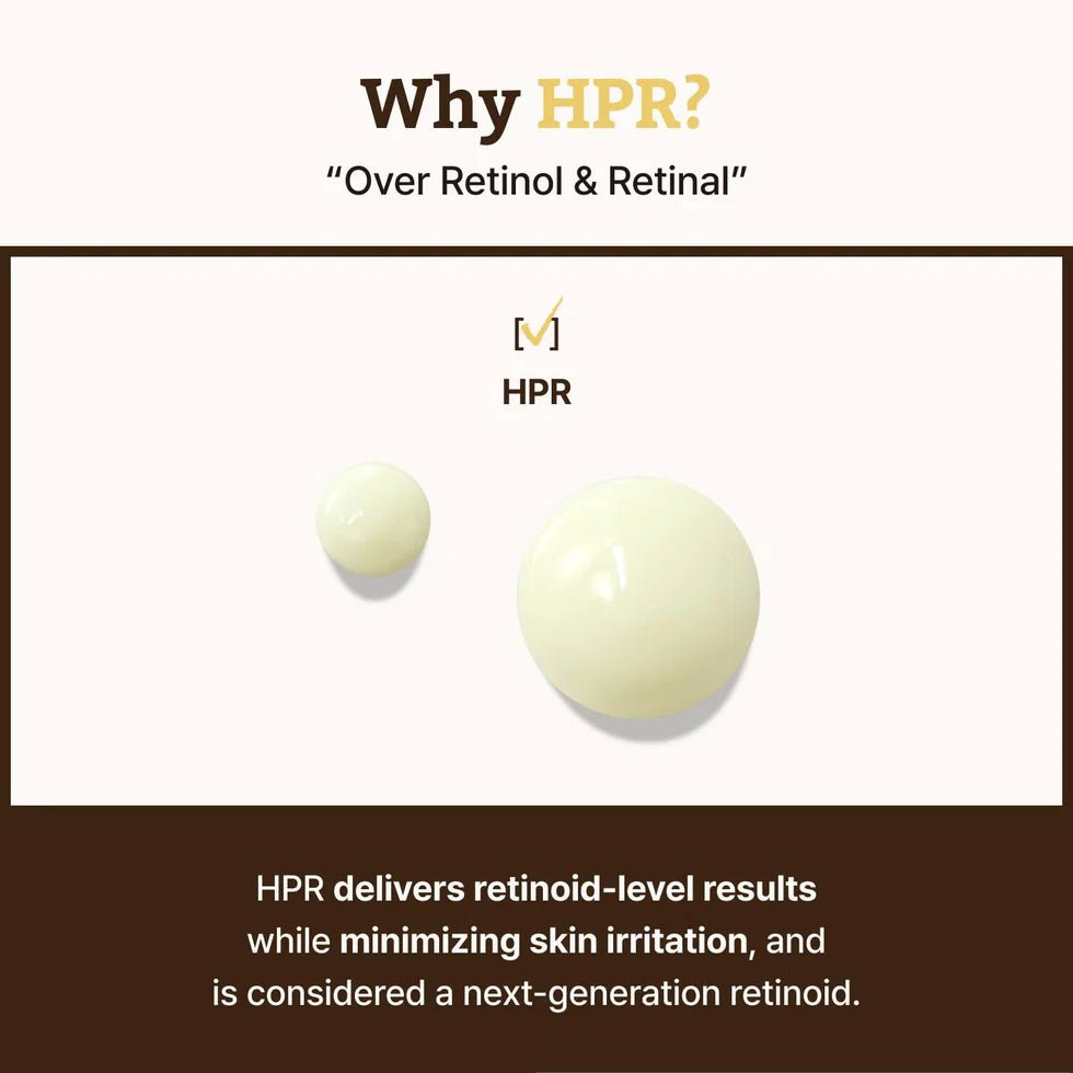 Close-up of the smooth, creamy serum texture highlighting HPR as a gentle, next-generation retinoid.