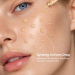 Close-up of a woman's cheek with drops of Genabelle PDRN Vita Toning Ampoule.