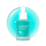 Medicube Azelaic Acid 16 Calming Serum bottle on a turquoise liquid background.