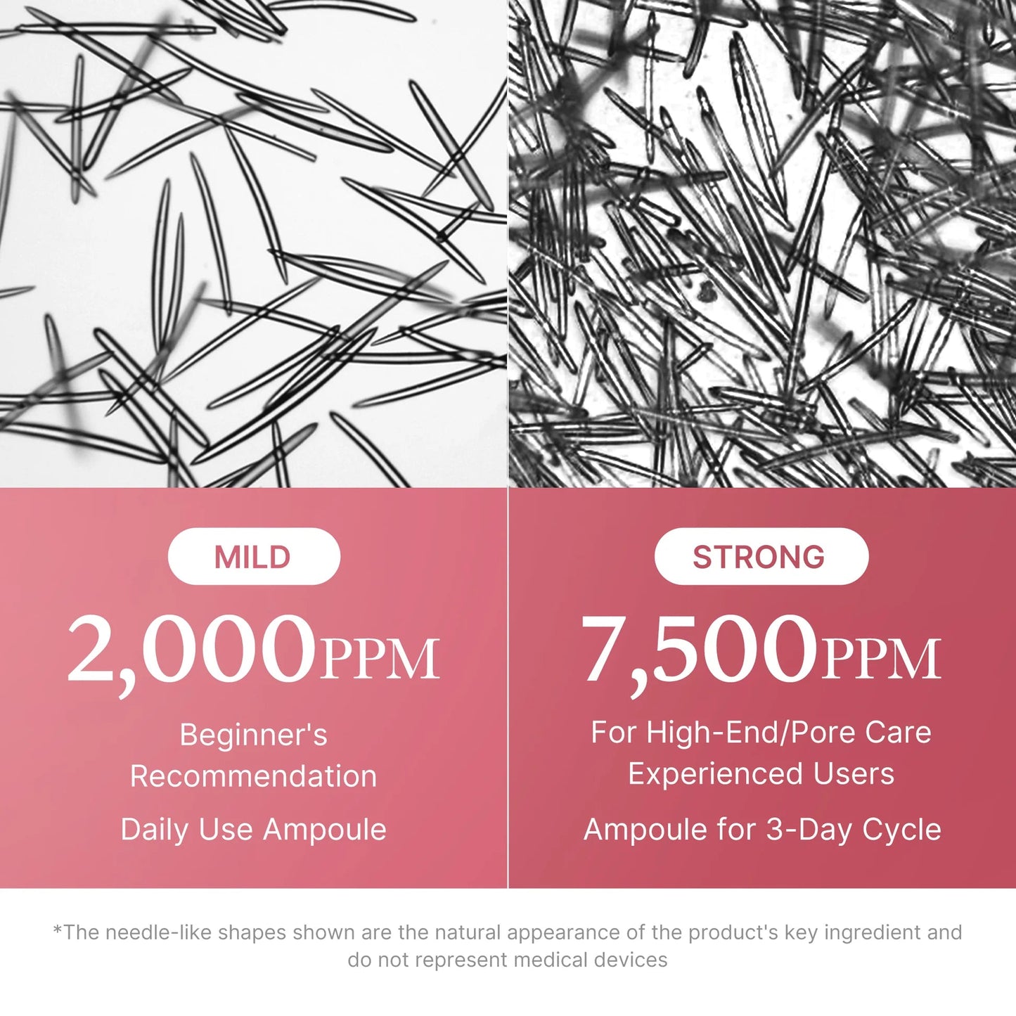 Microscopic view comparing the 2,000 PPM mild daily dose and 7,500 PPM strong 3-day cycle dose.