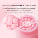 Close-up of pink collagen capsules in a clear gel for maximum skin absorption.