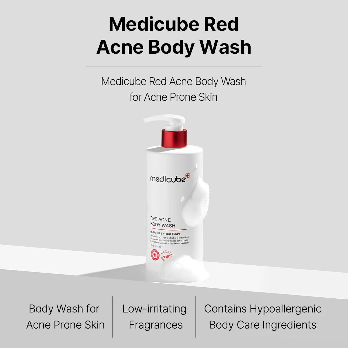 Medicube Red Body Wash bottle with ingredients details on a white background