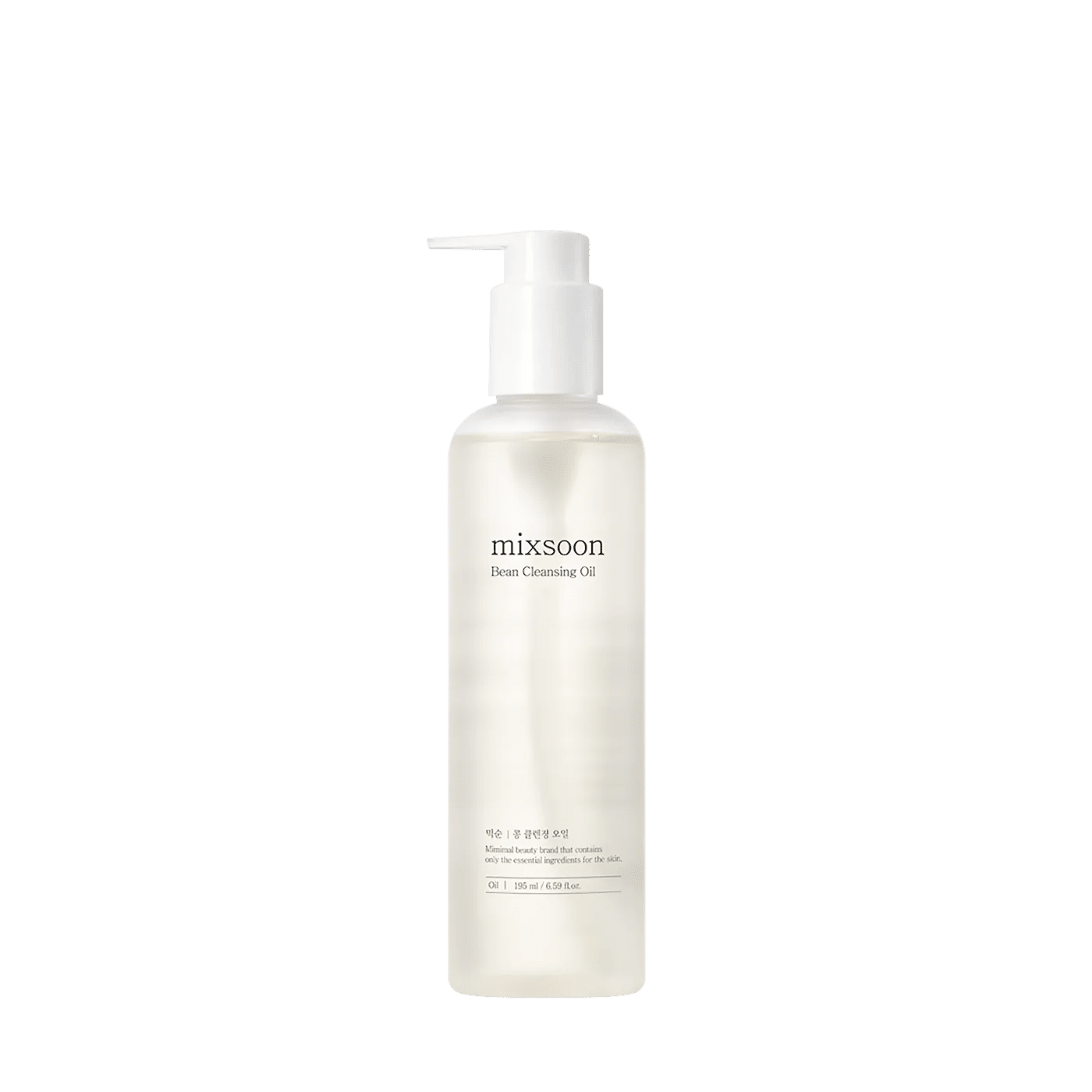 Front view of Mixsoon Bean Cleansing Oil 195ml bottle with white pump dispenser.