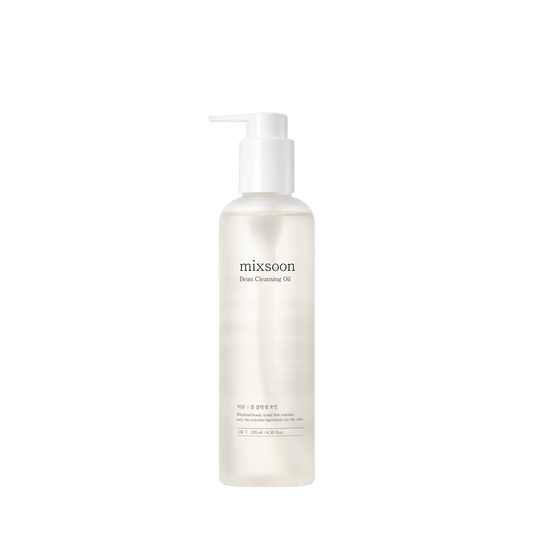 Front view of Mixsoon Bean Cleansing Oil 195ml bottle with white pump dispenser.