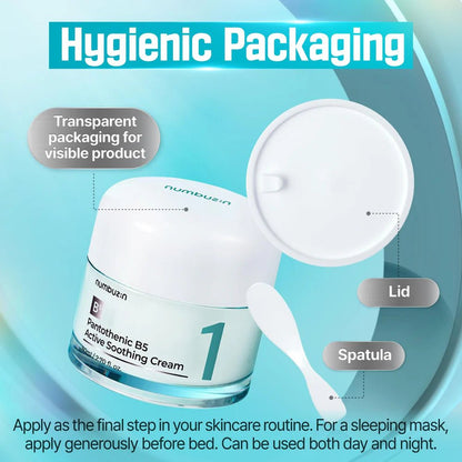 Numbuzin No.1 Pantothenic B5 Cream hygienic packaging with lid and spatula.