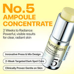 Product bottle with text highlighting 2 weeks to radiance and innovative fresh-mix design.