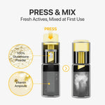 Diagram of the Press and Mix design showing powder releasing into the vitamin ampoule.