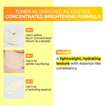 Lightweight essence texture of numbuzin No.5 Vitamin Boosting Toner with application tips.