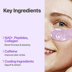 List of key ingredients including NAD+, Peptides, Collagen, Caffeine, and Cooling Agents.