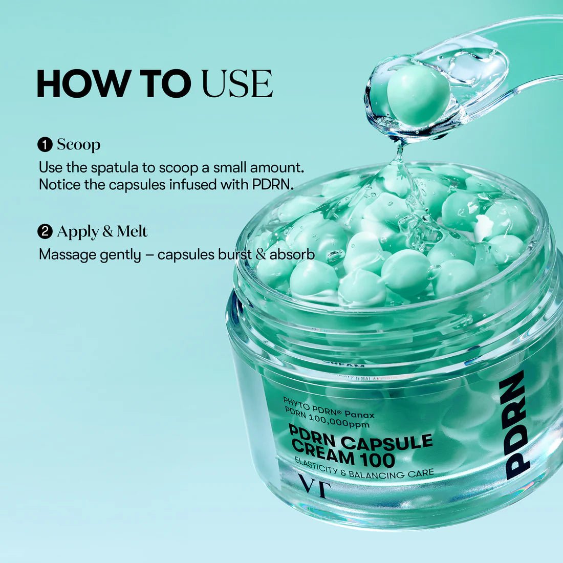 Step-by-step guide on how to scoop and apply PDRN Capsule Cream.