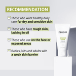 Zeroid Intensive Cream with text recommending its use for dry and sensitive skin, rough skin, and exposed areas.