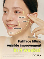 Diagram showing full face lifting and wrinkle improvement areas including eyes, cheeks, and chin.